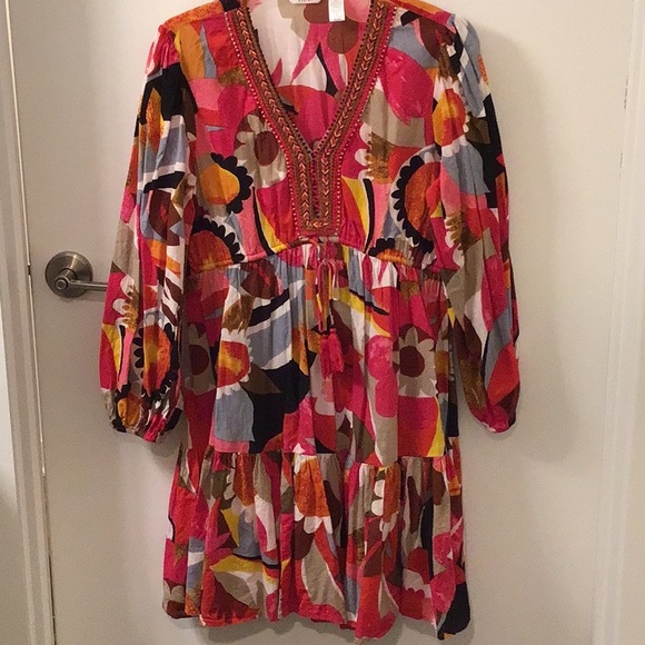 Kaktus Dresses & Skirts - Kaktus Pink Multi-Colored Dress with Braided Detail Yoke Size Size L